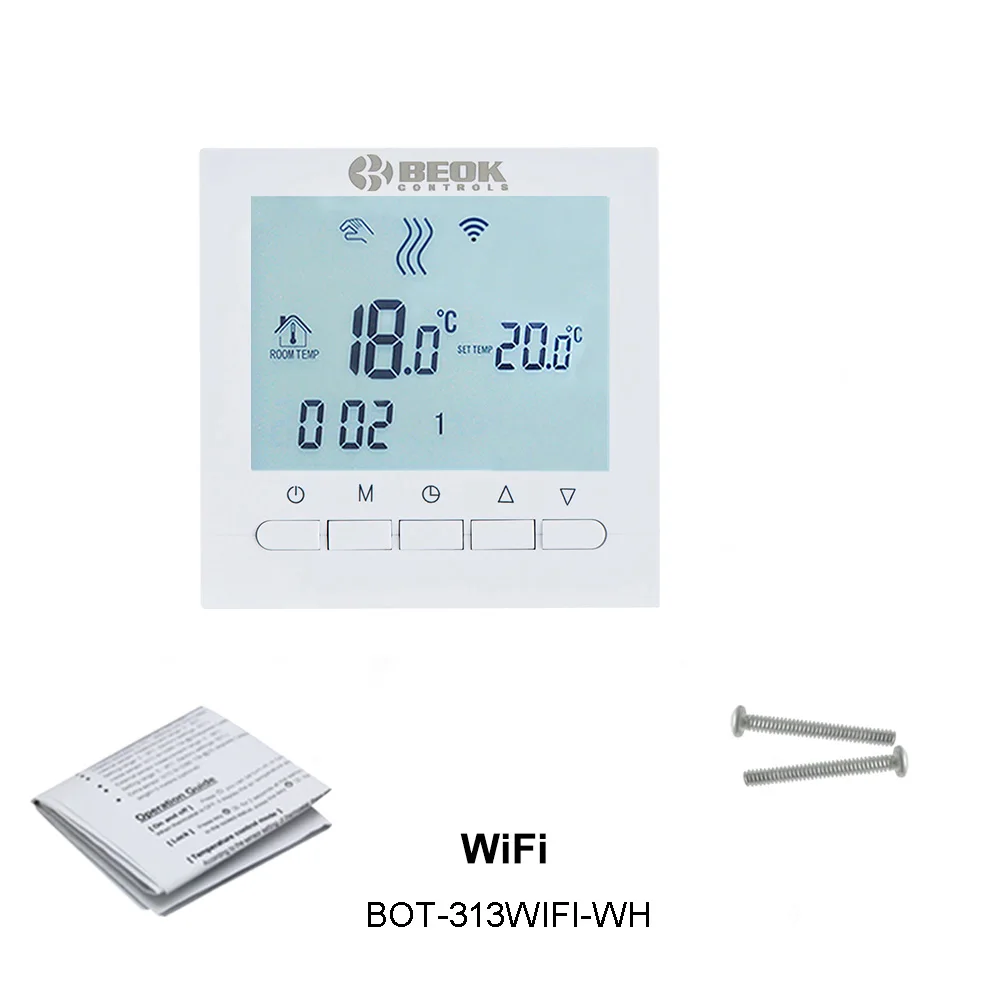 BOT-313WIFI-WH Beok беспроводной Wifi умный термостат для газового котла регулятор температуры Питание от USB работает с Google Home Alexa - Цвет: BOT-313WIFI-WH