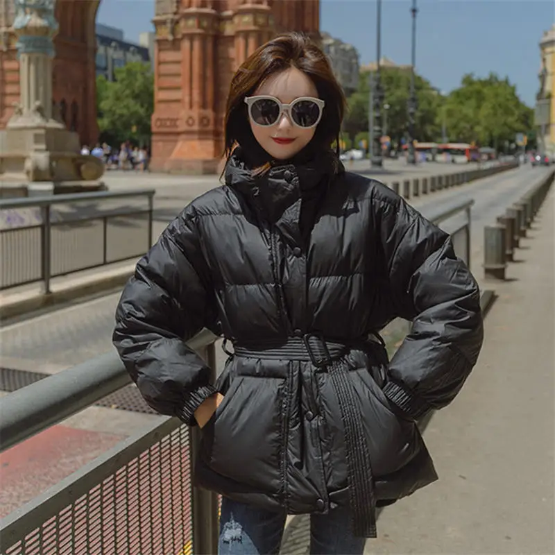 Black parkas Зимняя куртка, женская одежда, парка, пальто с подкладкой, свободное, теплое, толстое, пуховое, хлопковое пальто, женское, однотонное, для женщин, зимнее пальто, верхняя одежда, Q2107 - Цвет: Black parkas