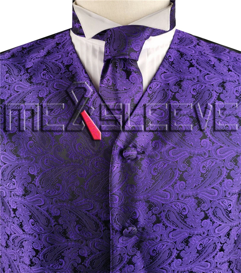 Жаккардовый Пейсли жилет с галстуком+ платок - Цвет: purple