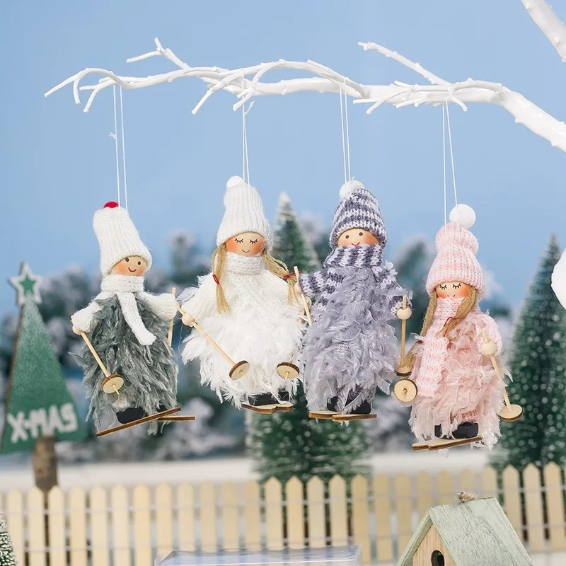Креативный Рождественский орнамент шерсть перо Лыжная кукла подвесная Елочная игрушка украшение кулон новогодние подарки для детей