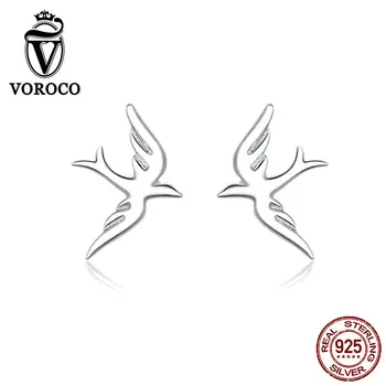 

VOROCO BNE302 925 Sterling Silver Flying Spring Swallow Stud Earrings Women Fine Jewelry High Quality Hypoallergenic Earrings