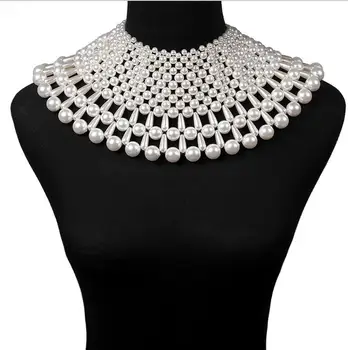 

Girlgo Imitation Pearl Bib Choker Necklace for Women Handmade Weave Pearl Beads Necklace Party Jewelry Individuality Necklace