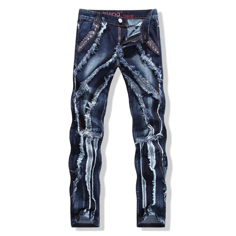 

Europe And America MEN'S Jeans Applique Joint Cool Slim Fit Straight-Cut Jeans Popular Brand Jeans