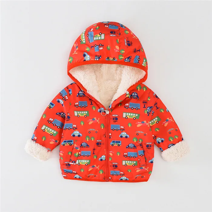 Scsech/Детская Вельветовая куртка для девочек с рисунком единорога и животных; Верхняя одежда с капюшоном; утепленное пальто для маленьких мальчиков; WJ34 - Цвет: car red