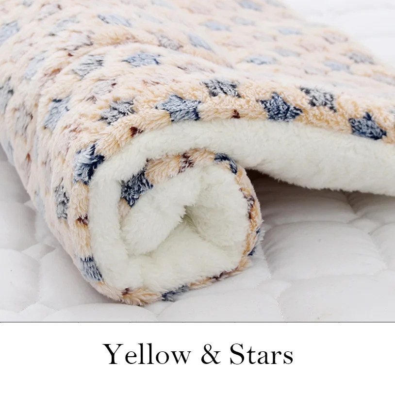 Yellow with Stars Зимняя теплая кровать для собаки, мягкое Флисовое одеяло для животных, кошачьего туалета, щенка, коврик для сна, прекрасный матрас, подушка для маленьких и больших собак, 5 размеров - Цвет: Yellow with Stars