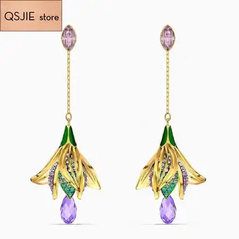 

QSJIE High quality SWA, new style, beautiful bud blooming in Magnolia petals. Women's earrings Glamorous fashion jewelry