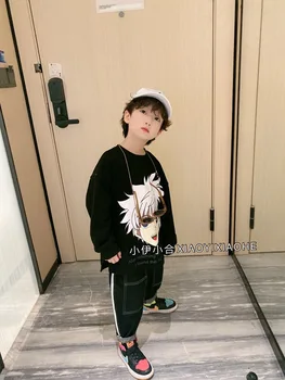 

Children's sweater 2020 autumn new fashion style cartoon boy avatar drop shoulder long-sleeved shirt sweater trend