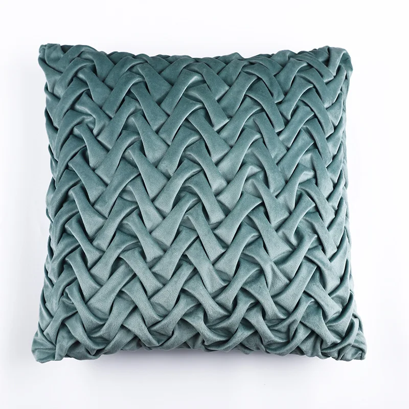 Personality pillow household items ins wind hug suede pillowcase sofa back hand-woven cushion case with pillow core - Color: Green