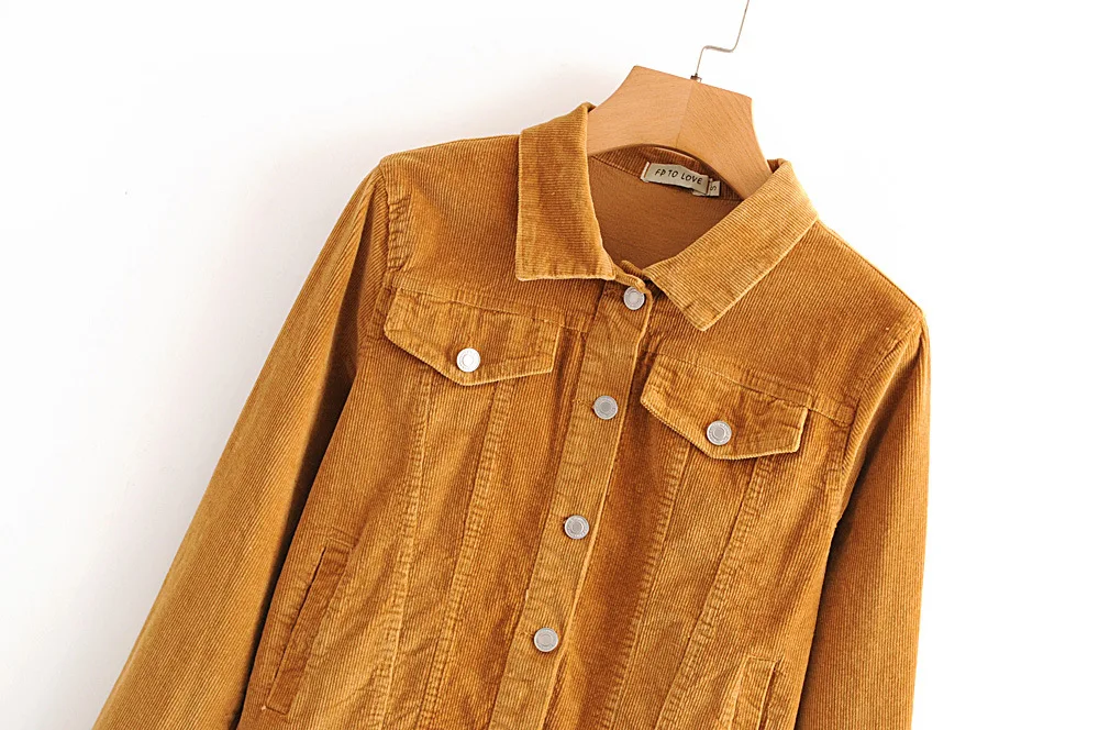

2019 Autumn Europe And America INS Super Fire Hot Selling Corduroy Cotton Slim Fit Explicit Thin Turn-down Collar Coat Jacket Wo