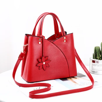 

Flower Pendant Women Purses and Handbags Solid Color Leather Torebki Damskie Large Capacity Tassel Shoulder Bags for Women 2020