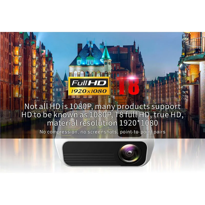 T8 Full HD светодиодный проектор Android портативный видеопроектор 1920x1080 P HDMI мини-проектор 4K 5000 люмен Домашний кинотеатр медиа-воспроизведение