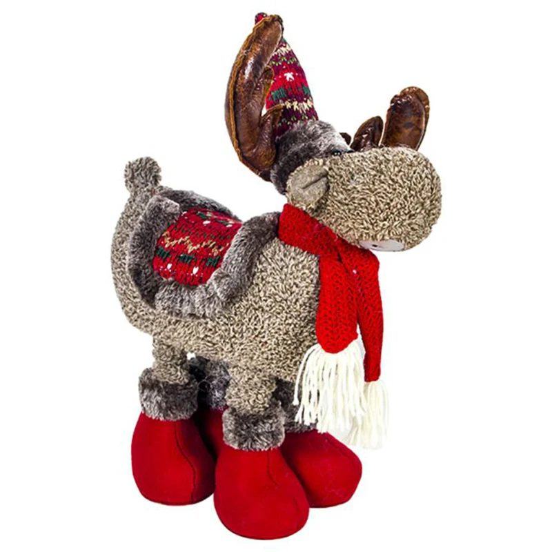 

Christmas Plush Reindeer Doll Ornament with Telescopic Legs Stuffed Animal Toy Holiday Figurines Gift