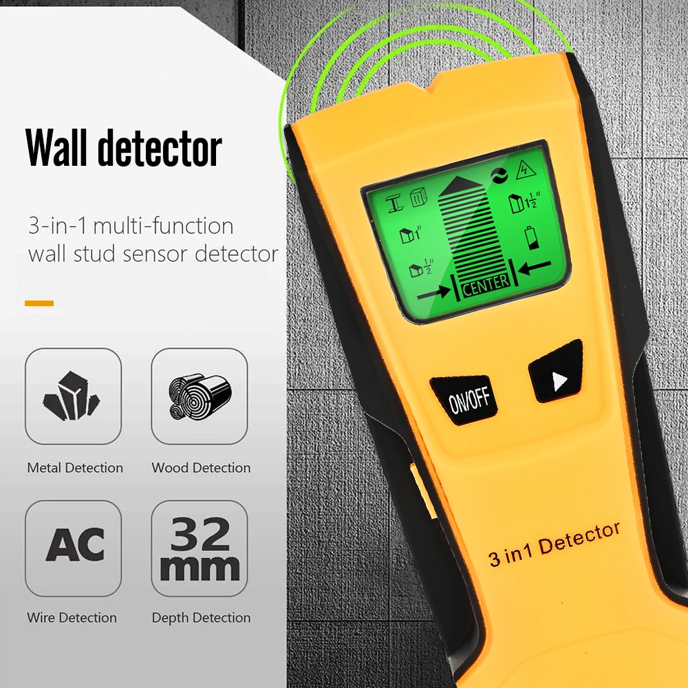 WALL STUD CENTER FINDER METAL AC LIVE WIRE DETECTOR 3IN1 WOOD COPPER CABLE LED 