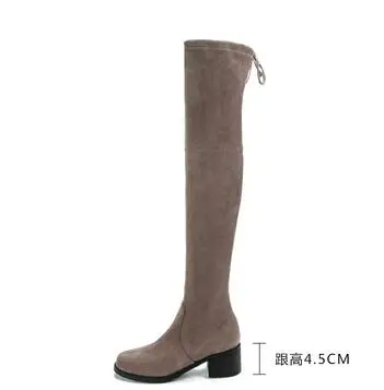 Moraima Snc/женские Сапоги выше колена с круглым носком; высокие сапоги из эластичной ткани на толстом каблуке; осенне-зимние сапоги до бедра - Цвет: khaki 4.5cm