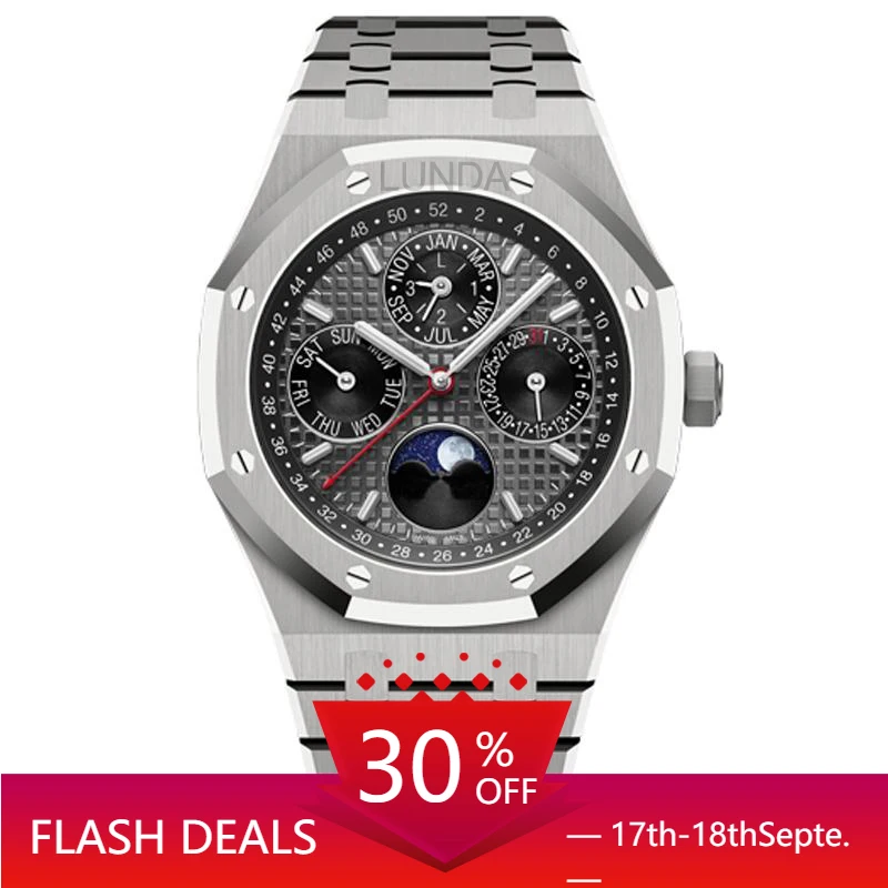

luxe mens automatic Mechanica movement silver watch 42mm full stainless steel sapphire super luminous 5ATM waterproof Wristwatch
