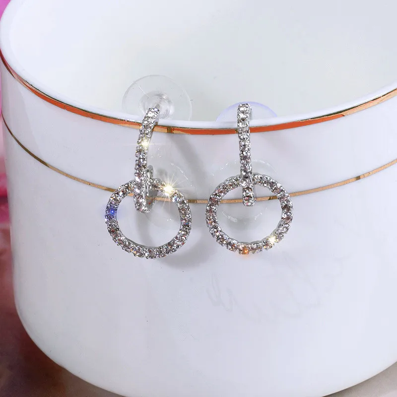 Милые женские круглые серьги-капли из циркона, модные серебряные, розовые, золотые, цветная серьга, минималистичные серьги для невесты для женщин