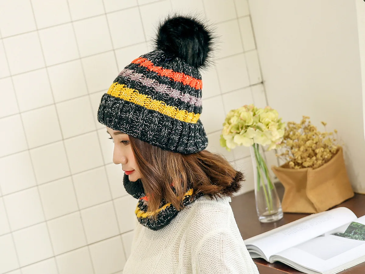Gorros de punto многоцветный de invierno de marca para mujer gorros gruesos y calientes gorros de gorro de punto para mujer