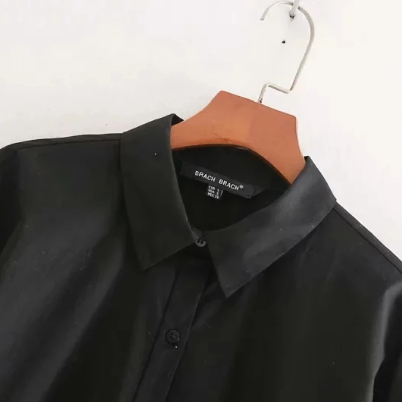 Fashion Women Lantern Sleeve Poplin Shirt Autumn Leisure Lady Turndown Collar Blouse Loose Tops S6655