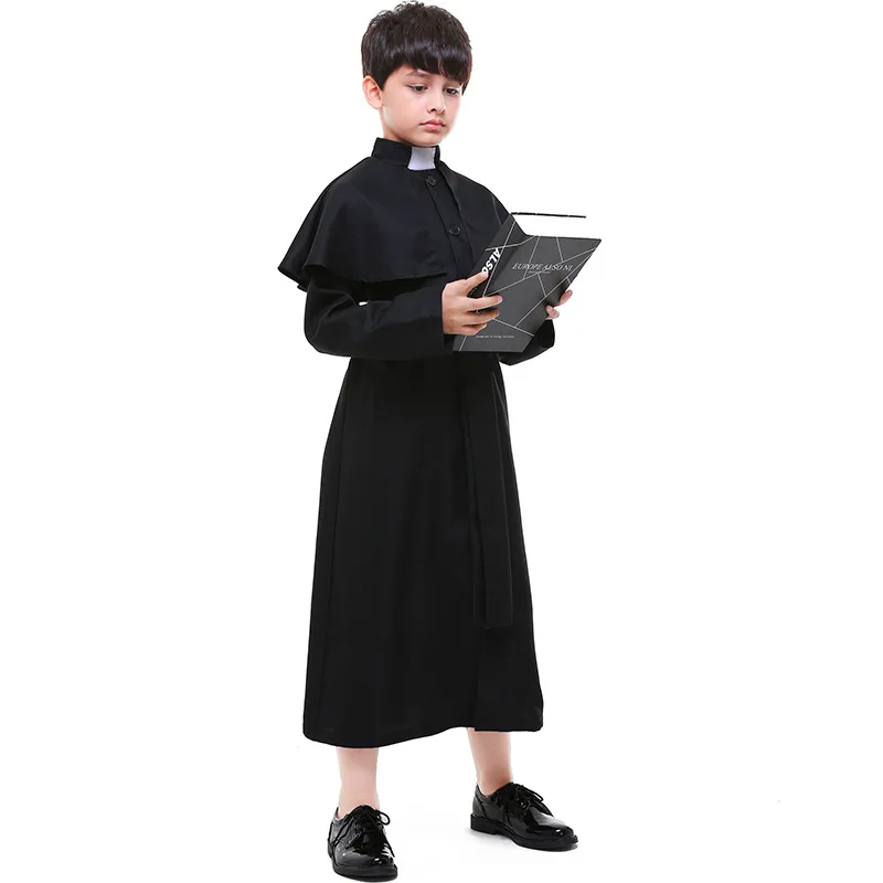 

Boy 3 Pc Priest Cosplay Costume Kid Halloween Father Priest Robe Purim Fancy Dress Christian Missionary Outfit