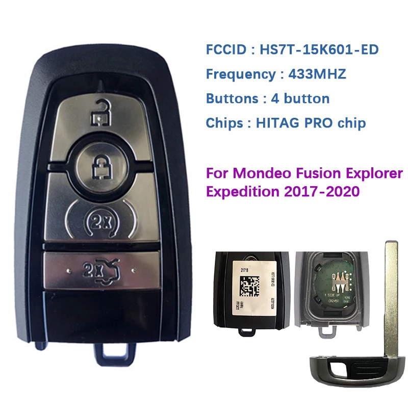 CN018093 Original 4 button Ford Smart Key Frequency 433.92 MHz FSK  Transponder HITAG PRO Part No HS7T-15K601-ED/ DS7T-15K601-EF