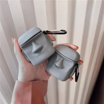 

Moai Stone Figure Shape Gray Color Bluetooth Wireless Headset Cover for Apple Airpods 1 2 Charging Case