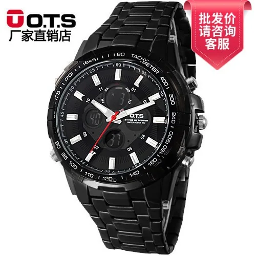 

OTS Otis Watch Men Multi-functional Sports Electronic Watch Waterproof Male STUDENT'S Steel Belt Dual Display