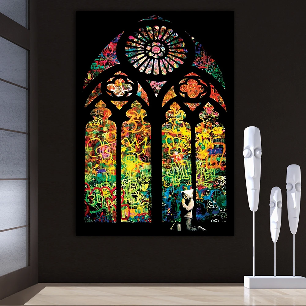 Hd Print Modular Banksy Witra Gambar Canvas Church Lukisan Poster Kaca Jendela Rumah Dekorasi Nordic Dinding Seni Tidak Kerangka Kamar Tidur Painting Calligraphy Aliexpress