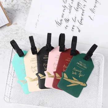 

Fashion Label Suitcase ID Address Holder PU Leather Luggage Tag Address Label Letter Aircraft Portable Travel Accessories 2020