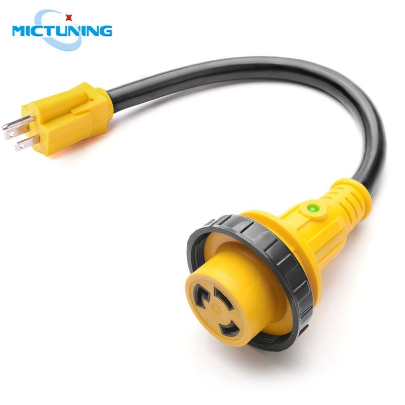 MICTUNING 18ft 15A Male to 30A женский RV шнур питания сверхмощный штекер Адаптер 125 В с Светодиодный индикатор твист аксессуары для замка