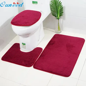 

Ouneed 3pcs/set Striped embossing Bathroom Non-Slip Suction Grip Pedestal Rugs + Lid Toilet Cover + Bath Mat tapis salle de bain