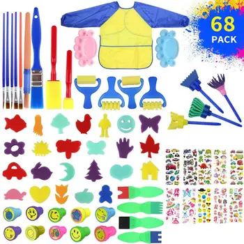 

Sponge Paint Brushes Kits Painting Brushes Tool Kit with Waterproof Apron and More for Kids Early DIY Learning 68PCS/Set