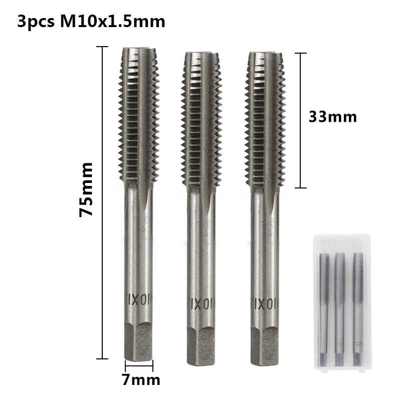 3pcs M10x1.5 3 шт. M2 M2.5 M3 M3.5 M4 M5 M6 M8 M10 M12 метрической резьбы краны винт из быстрорежущей стали кран сверла по металлу прямые человеческие волосы для наращивания, набор пробка для флейты краны ручной инструмент - Цвет: 3pcs M10x1.5