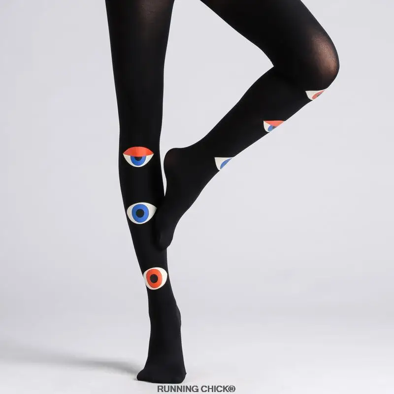 

Pantyhose Black Tights Goth Tights Poleron Gotico Pantyhose Print Women Cotton Blends Cartoon Running Chick Pop Style Eye