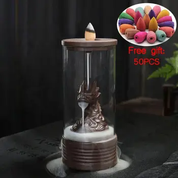 

Fashion Auspicious Dragon Backflow Incense Burner Clear Cover Ceramic Crafts Teahouse Ornaments Beautiful Home Decor Cone Censer