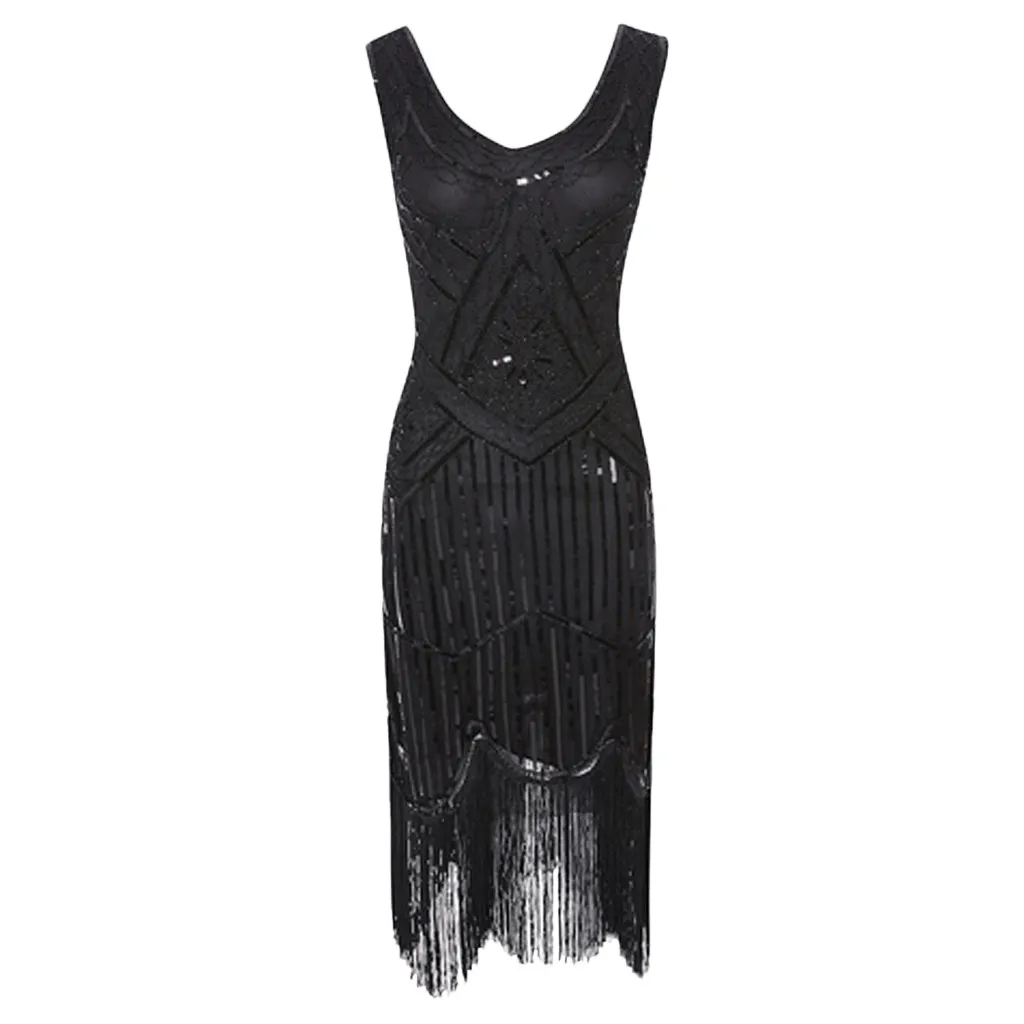 Женские платья размера плюс, 1920 s, с блестками, с бисером, с бахромой в стиле Грейт Гэтсби, вечернее платье, туника, винтажная одежда# G7