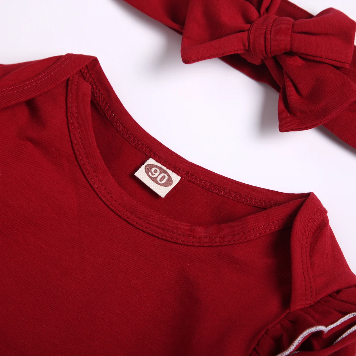 Wholesale longsleeve 3 pieces infant baby clothing set cotton romper tops + skirt + headband outfit