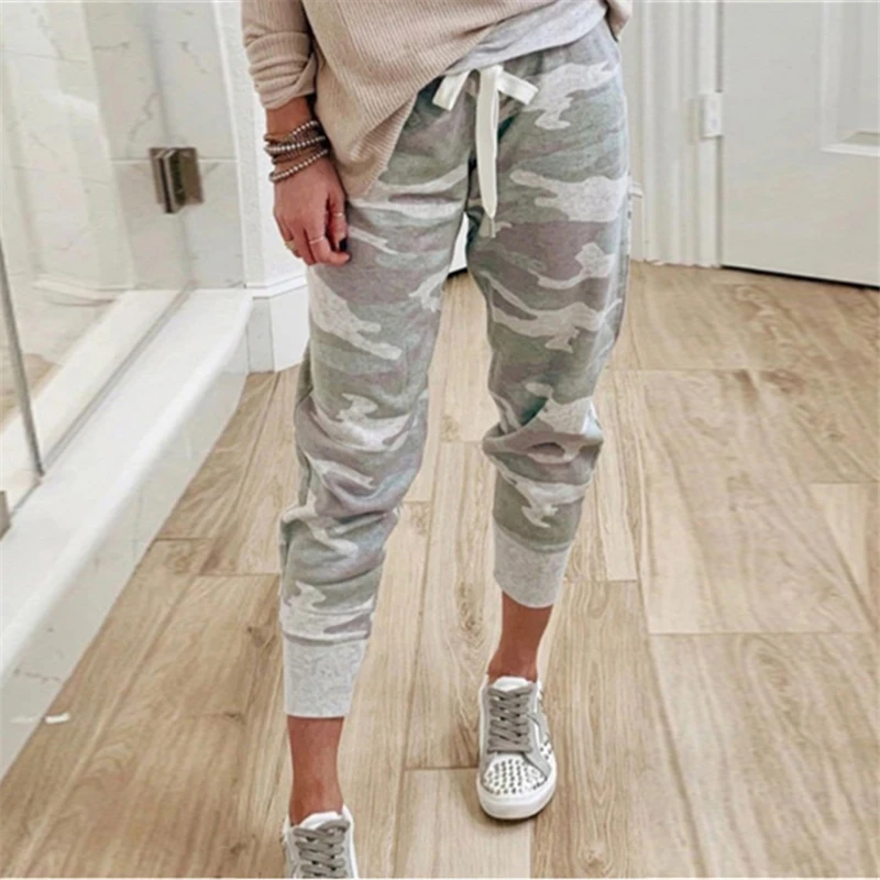 Pantalones Cargo de camuflaje para mujer, ropa de calle informal, pantalones sueltos de cintura alta, chándal