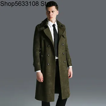 

Chaojue Army Green Suede Coat Male Autumn Super Long Windbreaker Coat No.1116