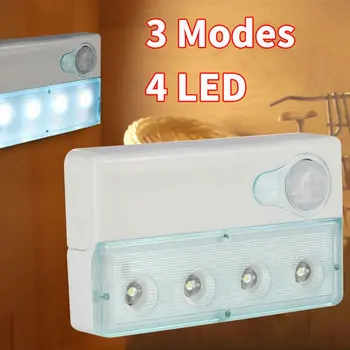 

3 Modes Infrared Induction Battery Powered Stairway No Wiring Motion Sensor Light Easy Install 4 LEDS Hallway PIR Wall Mounted