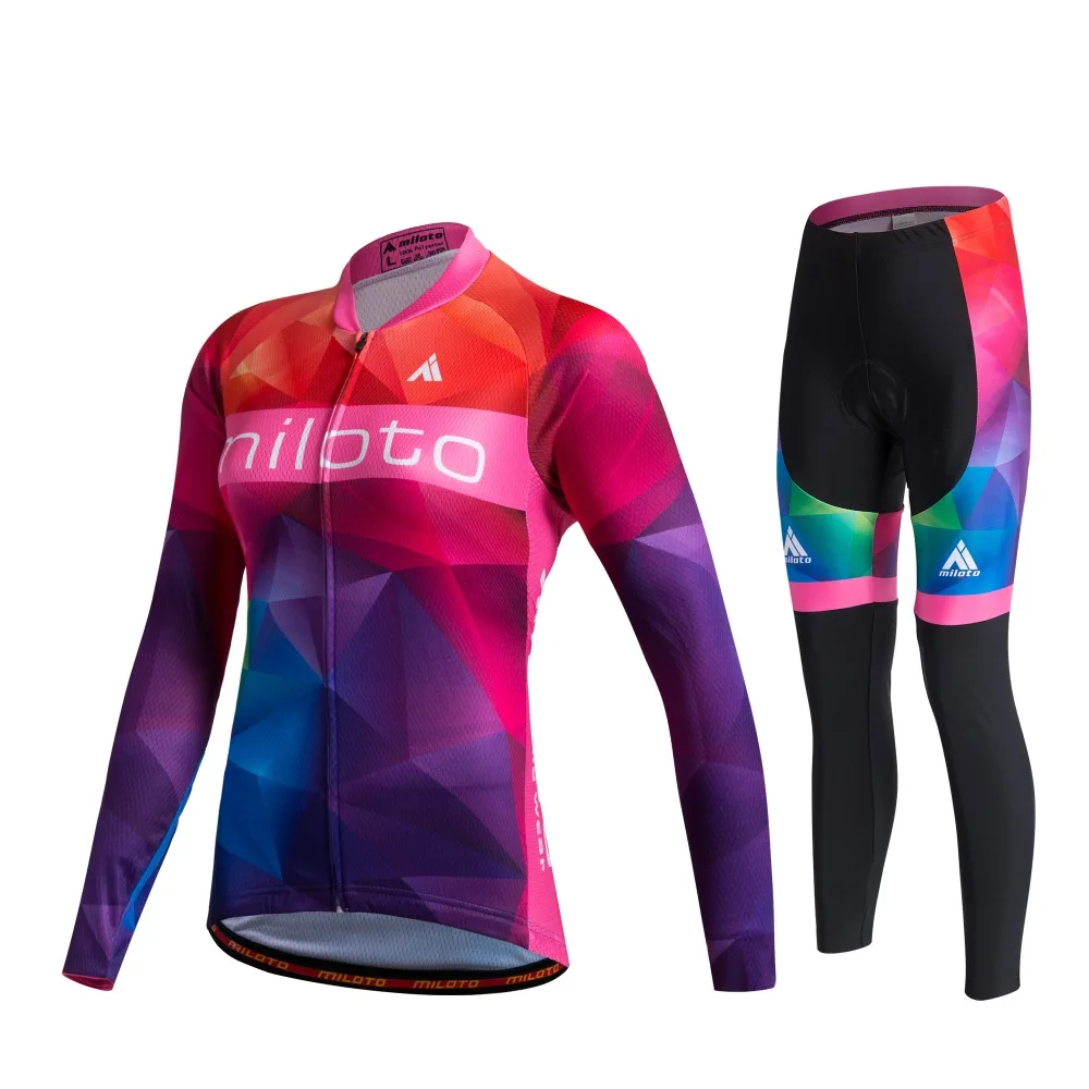 Women's Long Sleeve Cycling Jersey Race Cut Aero Bib Pants Autumn Bike