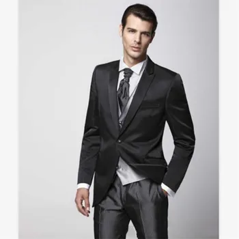 

New Classic Men’s Suit Smolking Noivo Terno Slim Fit Easculino Evening Suits For Men Black charcoal Tuxedos Groomsmen Wedding Be
