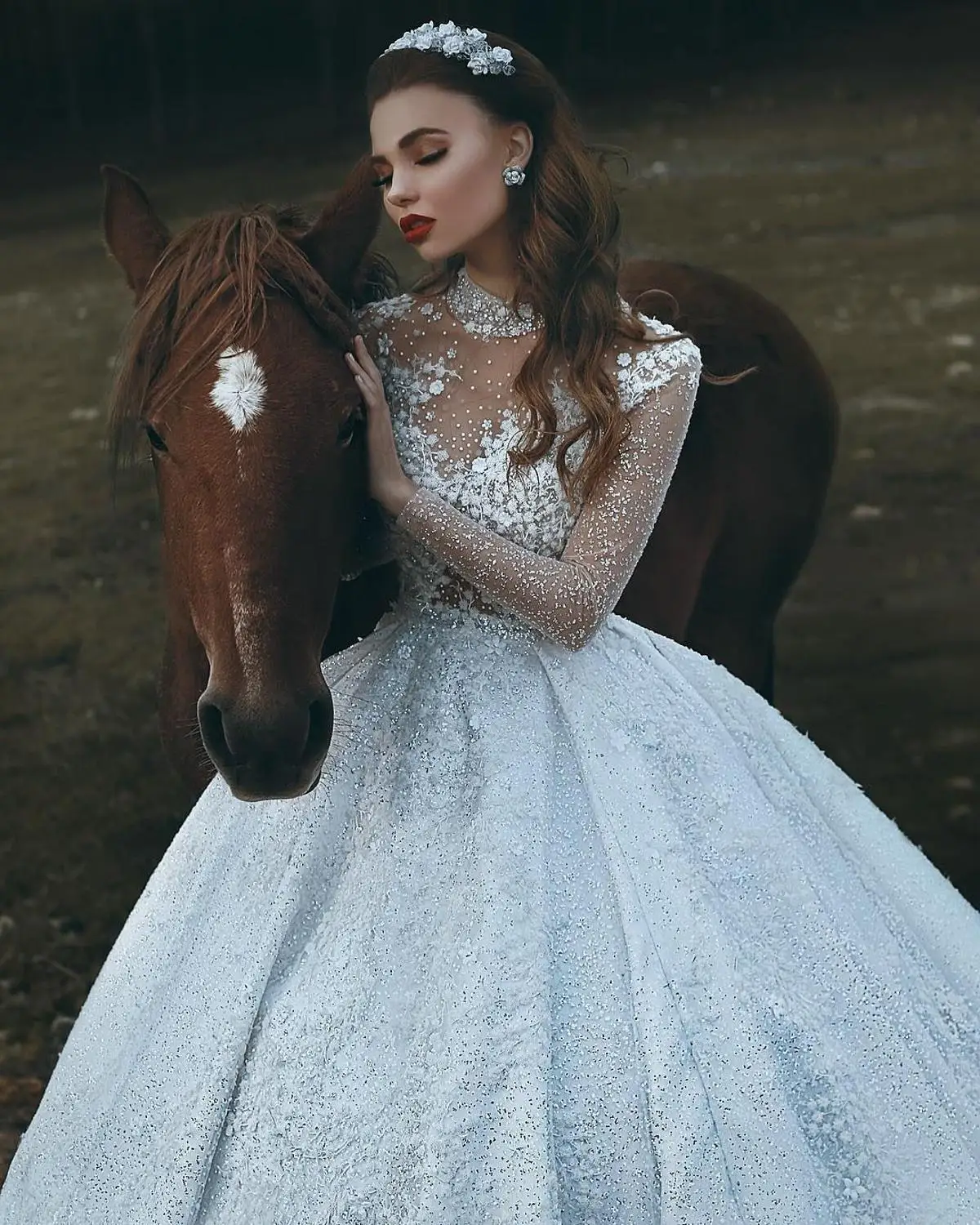 Robe De Soiree сексуальное винтажное кружевное бальное платье с длинными рукавами, свадебное платье принцессы с высоким воротом, иллюзия, свадебное платье невесты, платье