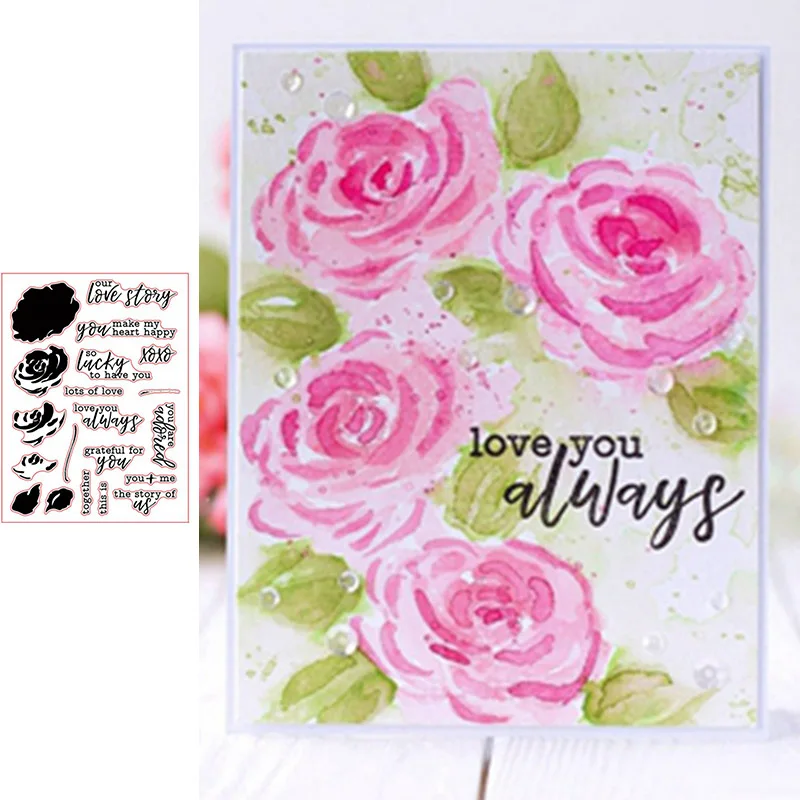 Love Story Роза шаблон печатает прозрачный силиконовый штамп/печать для DIY Скрапбукинг/фотоальбом Декор трафарет