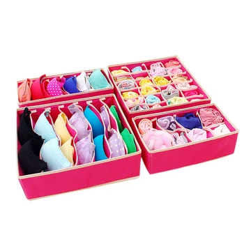 

4pc Underwear Bra Organizer Storage Box 2 Colors Beige / Pink Drawer Closet Organizers Boxes For Underwear Scarfs Bra Socks