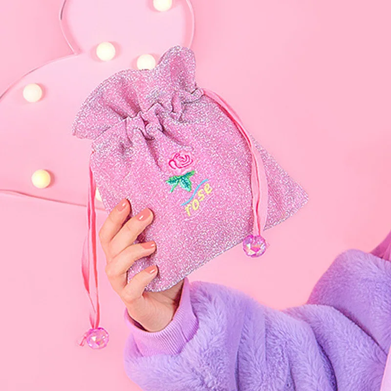 

W&G Rose Embroidered Drawstring Bag Jewelry Ziplock Bag Travel Home Underwear Storage Bag Kawaii Cosmetic Storage And Organizer
