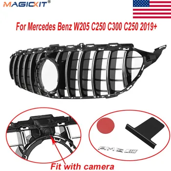 

MagicKit US STOCK Chrome+Black GTR Style Front Grill For Mercedes Benz C Class W205 C200 C300 C250 2019+