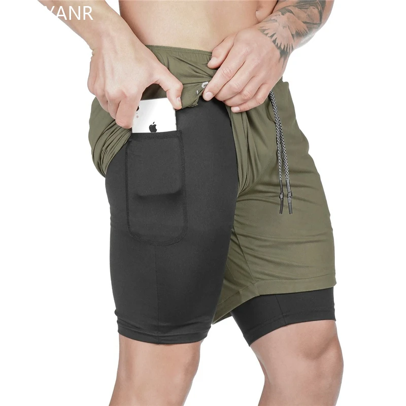 GANYANR Men Running Shorts Gym Sport Crossfit Fitness Training Basketball Sportswear Jogging 2 In 1 Soccer Workout Quick Dry