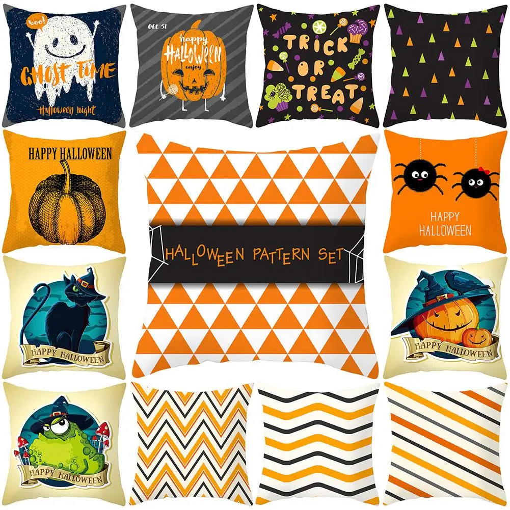 

Happy Halloween Pumpkin Spider Geometric Pillow Case Home