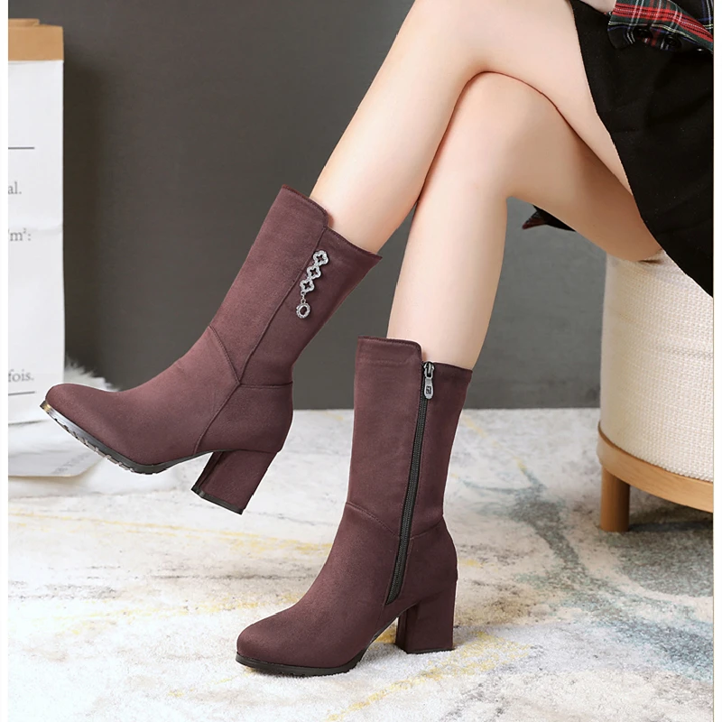 Cresfimix botas femininas women cool high quality faux suede brown side zipper autumn boots lady black winter a6623 | Обувь
