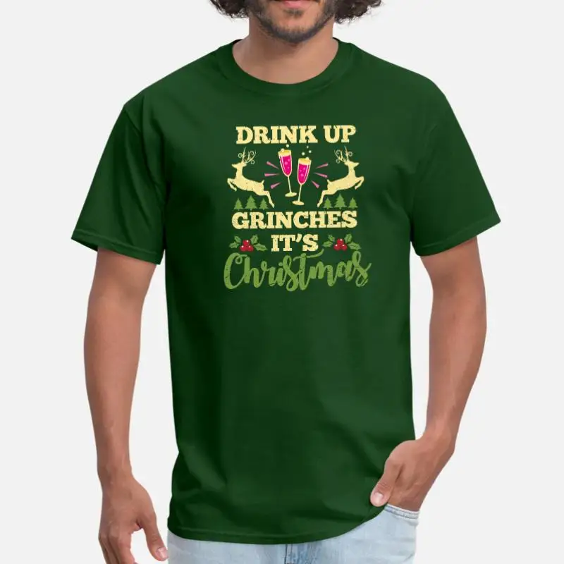 Men-Army Green Дизайнерская мужская футболка Drink Up Grinches, Классическая Веселая Мужская футболка с коротким рукавом, одежда высшего качества - Цвет: Men-Army Green